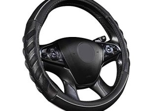 Flying Banner car Steering Wheel Cover Faux Leather Massage Universal fit 3D Honeycomb Hole Anti-Slip Sporty 15 Inches (Grey Black)