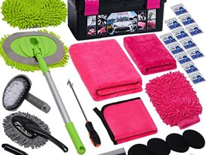 FORCAR 29Pcs Car Wash Cleaning Kit with Extendable Long Handle Brush Mop & Long Pole Window Water Scraper
