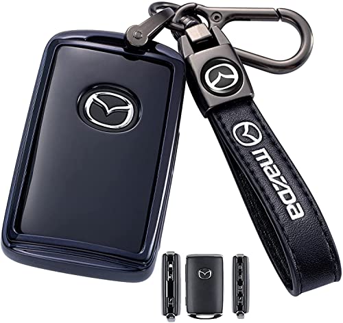 Smart Key Fob Case Cover Protector with Leather Key Holder Compatible with 2019-2022 Mazda 3 Smart Key Fob Case Cover Protector with Leather Key Holder Compatible with 2019-2022 Mazda 3