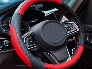 ZATOOTO Car Steering Wheel Cover - Red Black Microfiber Leather Auto Sport Universal 15 inch for Family Women Men Interior Accessories