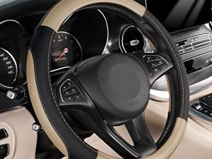 SEG Direct Black and Beige Microfiber Leather Auto Car Steering Wheel Cover Universal 15 inch
