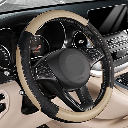 SEG Direct Black and Beige Microfiber Leather Auto Car Steering Wheel Cover Universal 15 inch SEG Direct Black and Beige Microfiber Leather Auto Car Steering Wheel Cover Universal 15 inch