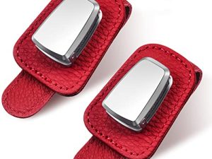 2 Packs Car Glasses Holder Universal Car Visor Sunglasses Holder Clip Leather Eyeglasses Hanger and Ticket Card Clip Eyeglasses Mount for Car (Red)