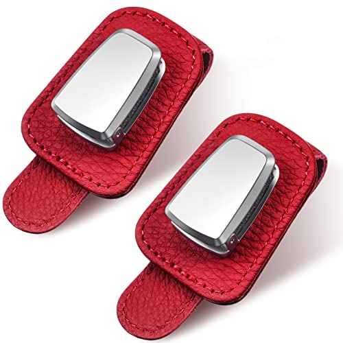 2 Packs Car Glasses Holder Universal Car Visor Sunglasses Holder Clip Leather Eyeglasses Hanger and Ticket Card Clip Eyeglasses Mount for Car (Red) 2 Packs Car Glasses Holder Universal Car Visor Sunglasses Holder Clip Leather Eyeglasses Hanger and Ticket Card Clip Eyeglasses Mount for Car (Red)