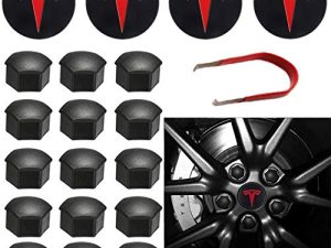 ThinSGO Tesla Model 3 Y S X Wheel Cap Kit 4 Hub Center Cap + 20 Lug Nut Cover (Red)