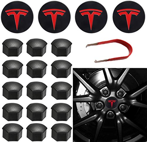 ThinSGO Tesla Model 3 Y S X Wheel Cap Kit 4 Hub Center Cap + 20 Lug Nut Cover (Red) ThinSGO Tesla Model 3 Y S X Wheel Cap Kit 4 Hub Center Cap + 20 Lug Nut Cover (Red)