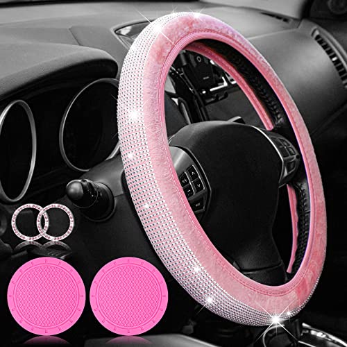 5 PCS Crystal Diamond Bling Steering Wheel Cover Car Coaster Rhinestone Sticker for Car Start Button Starter Ring Car Interior Accessories(Pink with White Diamond) 5 PCS Crystal Diamond Bling Steering Wheel Cover Car Coaster Rhinestone Sticker for Car Start Button Starter Ring Car Interior Accessories(Pink with White Diamond)