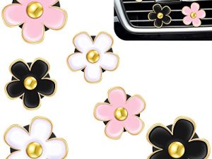 6 Pcs Daisy Flower Air Vent Clip Air Conditioning Outlet Clip Car Air Freshener Clip Charm Car Inter Decor Accessories (Black