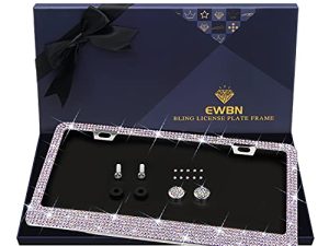 Bling Rhinestone License Plate Frame for Women Teen Girls,White Diamond Sparkly Stainless Steel Frames & Over 1200 pcs Finest 14 Facets Round-Cut Glass Crystals Premium Diamond+GiftBox(Colorful)