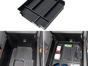 JDMCAR Center Console Organizer Compatible with 2022 2023 Toyota Tundra Accessories Armrest Secondary Storage Box ABS Material with Non-Slip Mats (Black Trim)