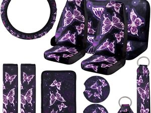 15 Pieces Purple Butterfly Car Seat Covers Full Set