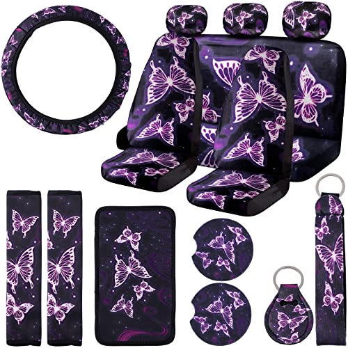 15 Pieces Purple Butterfly Car Seat Covers Full Set 15 Pieces Purple Butterfly Car Seat Covers Full Set