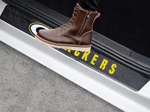 HFFW 4Pcs Door Sill Protector Premium Carbon Fiber Stickers Door Sill Protector Compatible with Packers Car Accessories Gifts for Men Women