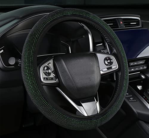 Bling Rhinestones Steering Wheel Cover with Crystal Diamond Sparkling Car SUV Breathable Anti-Slip Steering Wheel Protector(Fit 14.2"-15.3" Inch) (Black-Green Rhinestones) Bling Rhinestones Steering Wheel Cover with Crystal Diamond Sparkling Car SUV Breathable Anti-Slip Steering Wheel Protector(Fit 14.2"-15.3" Inch) (Black-Green Rhinestones)