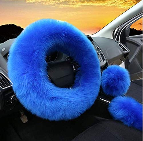 Yontree Fashion Fluffy Steering Wheel Covers for Women/Girls/Ladies Australia Pure Wool 15 Inch 1 Set 3 Pcs (Blue) Yontree Fashion Fluffy Steering Wheel Covers for Women/Girls/Ladies Australia Pure Wool 15 Inch 1 Set 3 Pcs (Blue)