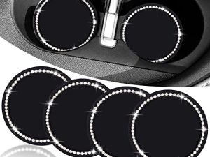 4 Pieces Silicone Crystal Car Coasters Vehicle Bling Cup Holders Crystal Cup Holder Insert Pads in Black for Women Car Interior Accessory Decoration