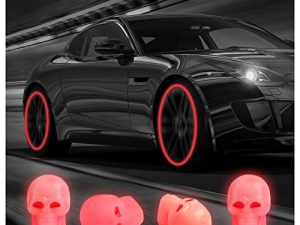 Junecarp 4Pcs Luminous Skull Tire Air Valves Stem Caps