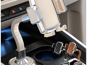 Bestrix Premium Leather Cup Holder Phone Mount for Car