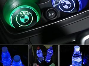 Kinocp 2 Pieces Led Cup Holder Lights Car Coasters 7 Colors Pad USB Cup Mat for Drink Coaster Accessories Interior Decoration Atmosphere Lamp Fit for BMW Car Truck SUV Model