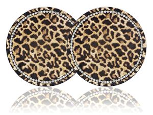 2.75" Car Cup Holder Coaster Car Coasters Leopard Print Bling Car Cup Holder Insert Coasters Bling Car Accessories Rhinestone Anti Slip Insert Coaster Suitable for Most Cars Gifts - 2PCS