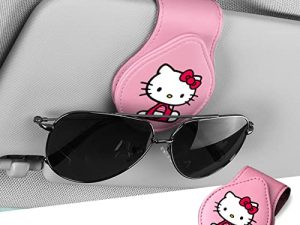 TOATEE Hello Kitty Sunglasses Holder Clip for Car Sun Visor Leather Glasses Hanger Clip for Hello Kitty Car Accessories (Pink)
