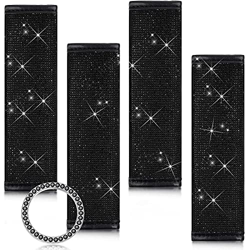 Frienda 4 Pieces Bling Bling Rhinestone Leather Car Seat Belt Shoulder Pads Crystal Diamonds Soft Velvet Handcraft Seatbelt Covers with Start Button Ring Sticker Car Accessories for Women (Black) Frienda 4 Pieces Bling Bling Rhinestone Leather Car Seat Belt Shoulder Pads Crystal Diamonds Soft Velvet Handcraft Seatbelt Covers with Start Button Ring Sticker Car Accessories for Women (Black)