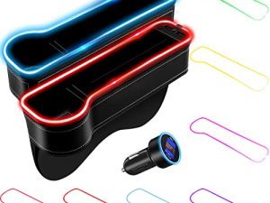 7 Color Car Seat Gap Filler Led Car Seat Gap Organizer 2 Pack Car Seat Pockets with LED Light Multifunctional Car Seat Gap Storage Box with USB Car Charger Multi Color Car Gap Filler with Cup Holder