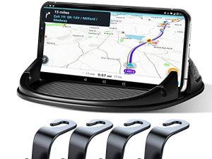 Loncaster Silicone Car Phone Holder and 4 Pack Car Seat Headrest Hook for Car，5PCS Car Accessories Set Include Slip Free Car Phone Mount for Most Phones and Car Seat Headrest Hook Storage Organizer