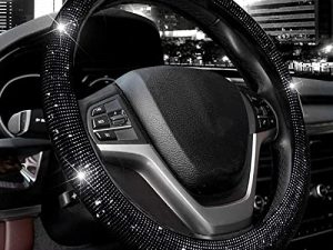 Valleycomfy Steering Wheel Cover for Women Men Bling Bling Crystal Diamond Sparkling Car SUV Wheel Protector Universal Fit 15 Inch (Black with Black Diamond