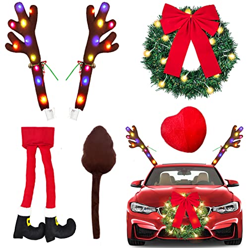 Yixin 6 Piece Car Reindeer Antlers Kit Christmas Ornament with LED Lights Hanging Santa Legs and Christmas Wreath Auto Accessories Christmas Car Decorations (red-6pcs) Yixin 6 Piece Car Reindeer Antlers Kit Christmas Ornament with LED Lights Hanging Santa Legs and Christmas Wreath Auto Accessories Christmas Car Decorations (red-6pcs)