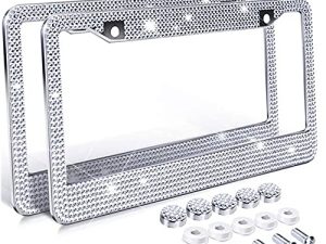 2 Pack Rhinestone License Plate Frames Silver