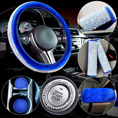 9 Pcs Bling Car Accessories Set Crystal Diamond Car Steering Wheel Cover Faux Fur Auto Center Console Pad Seat Belt Shoulder Pads Handbrake Cover with Rhinestone Ring Sticker 9 Pcs Bling Car Accessories Set Crystal Diamond Car Steering Wheel Cover Faux Fur Auto Center Console Pad Seat Belt Shoulder Pads Handbrake Cover with Rhinestone Ring Sticker