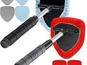 2 Sets Windshield Cleaner Car Window Cleaner Car Window Cleaning Tool Glass Cleaner Wiper with Detachable Handle Microfiber Pads and Spray Bottle Car Cleanser Brush Car Cleaning Kit (Red Gray Blue)