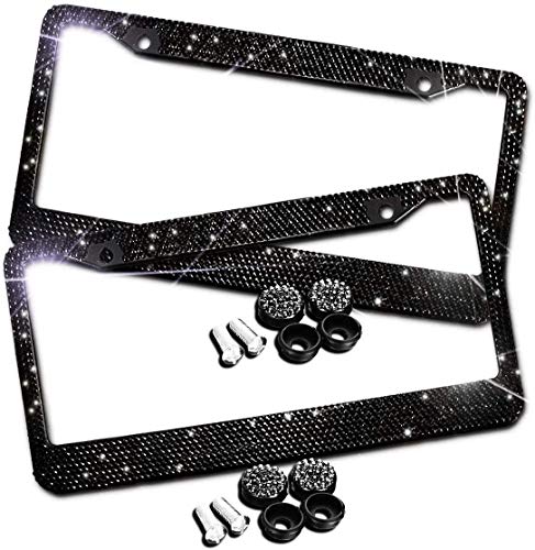 Bling Bling License Plate Frames -2 Pack-8 Row Pure Handmade Waterproof Glitter Rhinestones Crystal License Frames Plate for Cars with 2 Holes with Screws Caps Set Bling Bling License Plate Frames -2 Pack-8 Row Pure Handmade Waterproof Glitter Rhinestones Crystal License Frames Plate for Cars with 2 Holes with Screws Caps Set