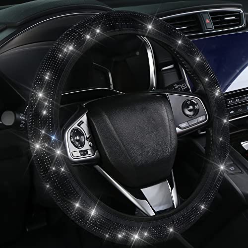 Bling Rhinestones Steering Wheel Cover with Crystal Diamond Sparkling Car SUV Breathable Anti-Slip Steering Wheel Protector for Women (Fit 14.2"-15.3" Inch) (Black-Black Rhinestones) Bling Rhinestones Steering Wheel Cover with Crystal Diamond Sparkling Car SUV Breathable Anti-Slip Steering Wheel Protector for Women (Fit 14.2"-15.3" Inch) (Black-Black Rhinestones)