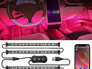 Nilight 4PCS USB Interior Car Lights 48 LEDs RGB LED Strips Lights with App Control Music Sound Active Mode Under Dash Footwell Ambient Lights 2 Line Design for Car Truck ATV UTV