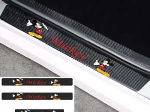 KEMOL 4Pcs Auto Carbon Fibre Decoration Door Sill Protector fit Mickey Mouse Car Accessories for Men Women