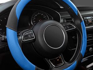 Xizopucy Black and Blue Microfiber Leather Steering Wheel Cover,Universal 15 inch Steering Wheel Covers for Car Truck SUV,Breathable