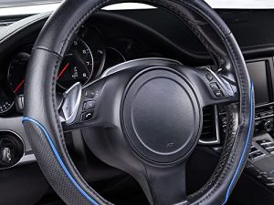 CAR PASS Line Rider Universal Fit Delux Leather Steering Wheel Cover
