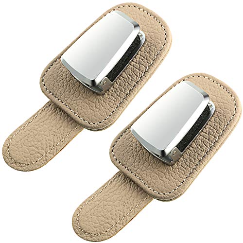 2 Packs Car Glasses Holder Universal Car Visor Sunglasses Holder Clip Leather Eyeglasses Hanger and Ticket Card Clip Eyeglasses Mount for Car (Beige) 2 Packs Car Glasses Holder Universal Car Visor Sunglasses Holder Clip Leather Eyeglasses Hanger and Ticket Card Clip Eyeglasses Mount for Car (Beige)