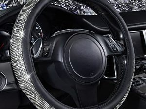 CAR PASS Diamond Black Leather Steering Wheel Cover