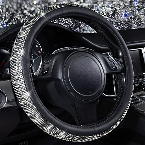 CAR PASS Diamond Black Leather Steering Wheel Cover CAR PASS Diamond Black Leather Steering Wheel Cover