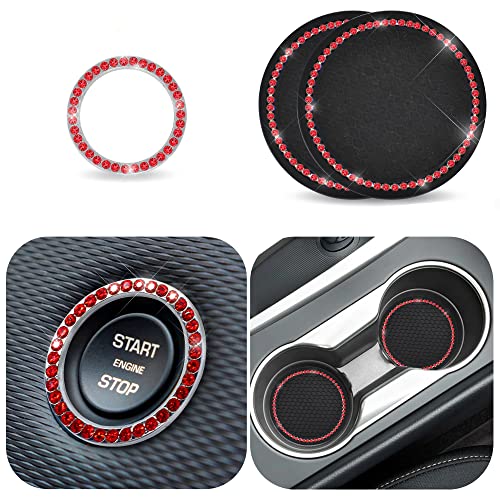 EcoNour Car Coasters (2 Pack) with Push Start Button Bling Ring (1 Pack) | Anti-Slip Car Coasters for Women | Unique Cup Holder Coaster with Crystal Rhinestones | Perfect Decor for Cars EcoNour Car Coasters (2 Pack) with Push Start Button Bling Ring (1 Pack) | Anti-Slip Car Coasters for Women | Unique Cup Holder Coaster with Crystal Rhinestones | Perfect Decor for Cars