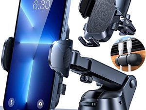 HTU Car Phone Holder Mount [Patent & Safety Certs] [Military Steel Clip & Super Suction Cup] Universal 3 in 1 Cell Phone Holder for Car Dashboard Windshield Vent Car Mount for iPhone Samsung Google