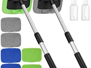 2 Sets Windshield Cleaner Car Window Cleaner Auto Window Cleaning Tool with Detachable Handle 6 Microfiber Pads and 2 Spray Bottles for Car Interior Car Cleanser Brush Car Cleaning Kit