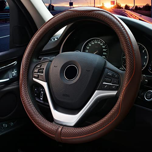 Valleycomfy Steering Wheel Covers Universal 15 inch - Genuine Leather Valleycomfy Steering Wheel Covers Universal 15 inch - Genuine Leather