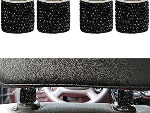 LEIWOOR 4 Pack Car Headrest Collars，Car Head Rest Collars Rings Decor Bling Bling Crystal Diamond Ice for Car SUV Truck Interior Decoration (Black)