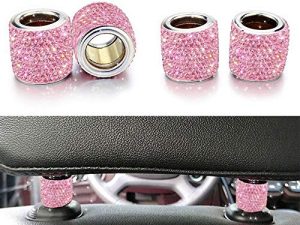 LEIWOOR 4 Pack Car Headrest Collars，Car Head Rest Collars Rings Decor Bling Bling Crystal Diamond Ice for Car SUV Truck Interior Decoration (Pink)