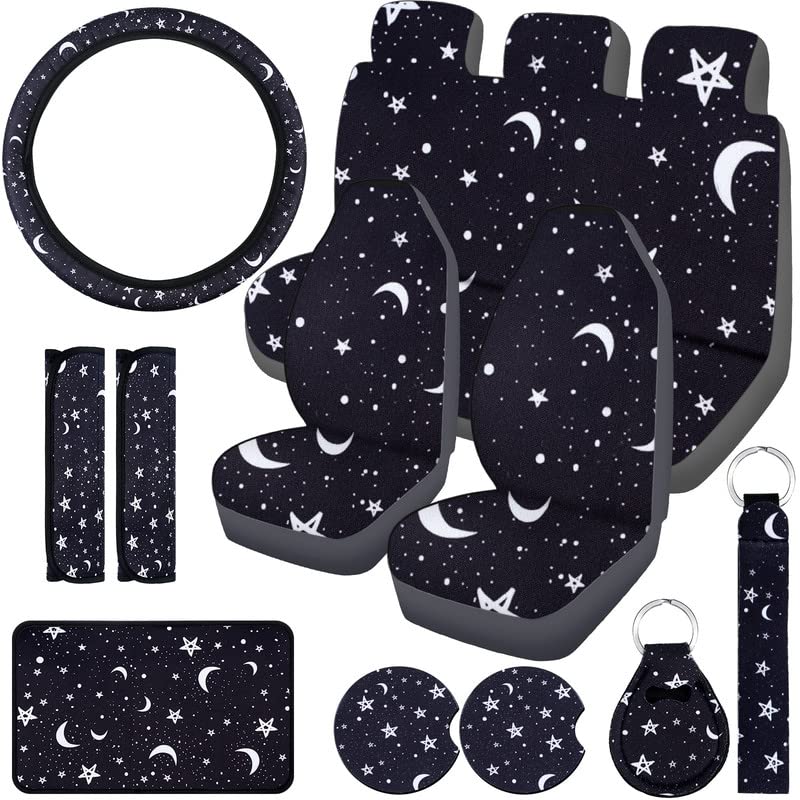 15 Pieces Moon and Stars Car Seat Cover Full Set for Women Men Upgrade Thick Car Front Seat Covers Universal Steering Wheel Cover Separate Headrest Cover Seat Belt Pads for Auto Truck (Star Pattern) 15 Pieces Moon and Stars Car Seat Cover Full Set for Women Men Upgrade Thick Car Front Seat Covers Universal Steering Wheel Cover Separate Headrest Cover Seat Belt Pads for Auto Truck (Star Pattern)