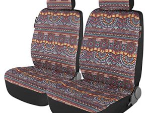 P&J Baja Blanket Car Seat Covers Magic Boho Designs Low Back Bucket Universal Size Fit for Most Cars SUVs Trucks Vans Woven Fabric Front Pair 2pcs Blue Color
